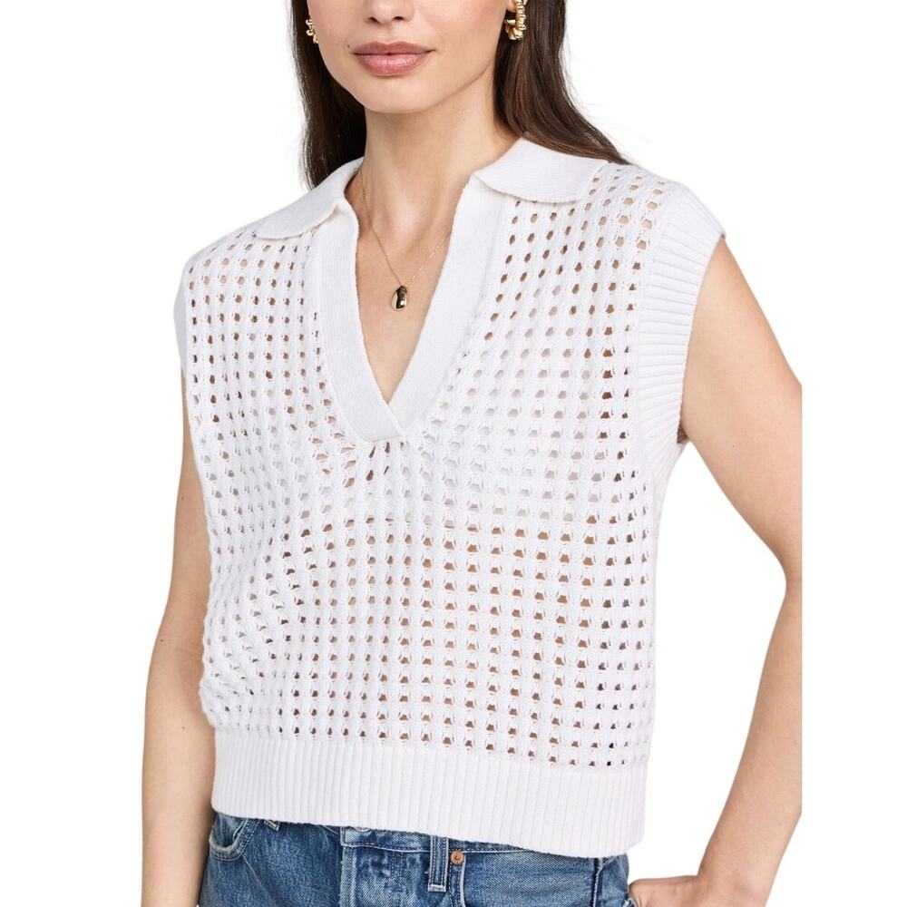 Velvet Open Knit White Taye Top Size S
